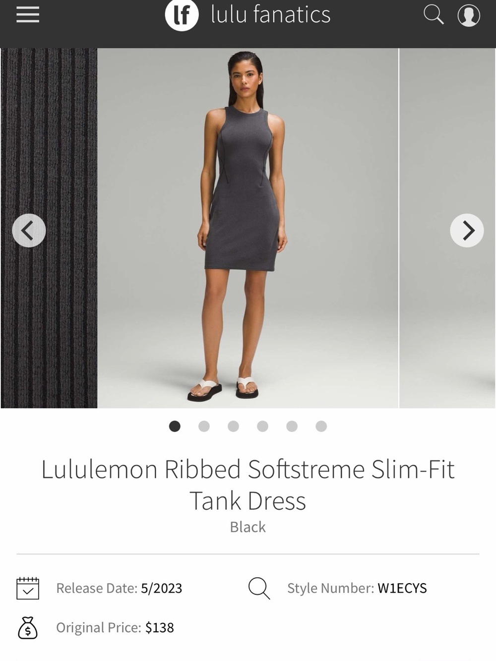NWT Lululemon Ribbed Softstreme Slim-Fit Tank Dress Black BLK Size 6